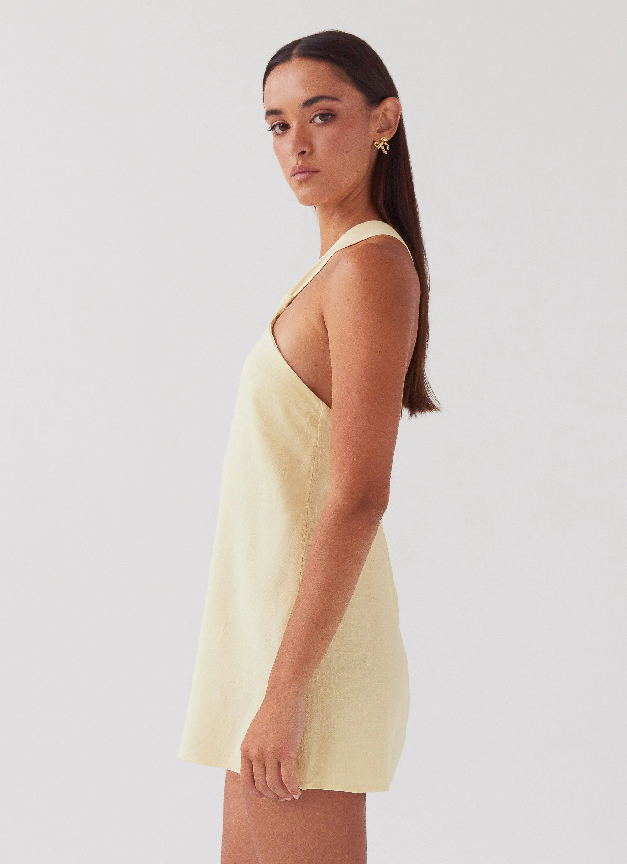 Keira Linen Mini Dress - Lemon Timeless Touch