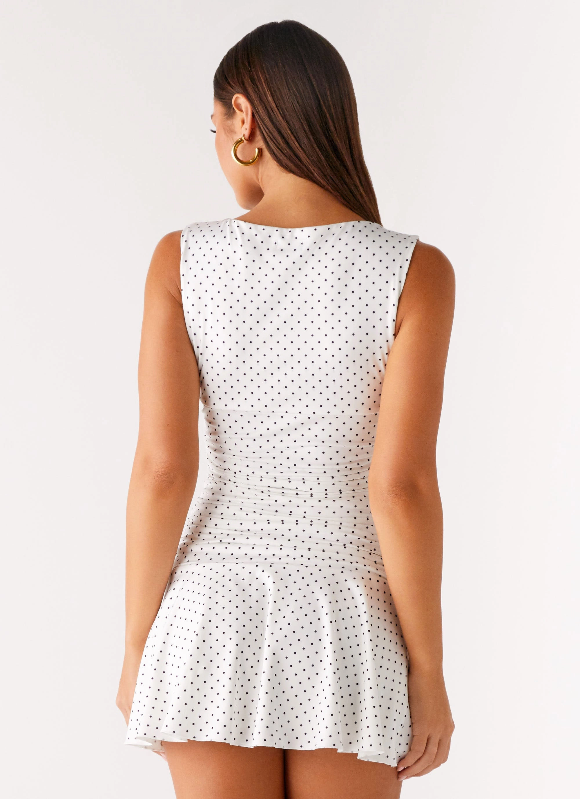 Summer Friendly Dark Tones Kelda Mini Dress - White Polka Dot
