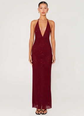 Keliese Beaded Maxi Dress - Burgundy breathable-mesh