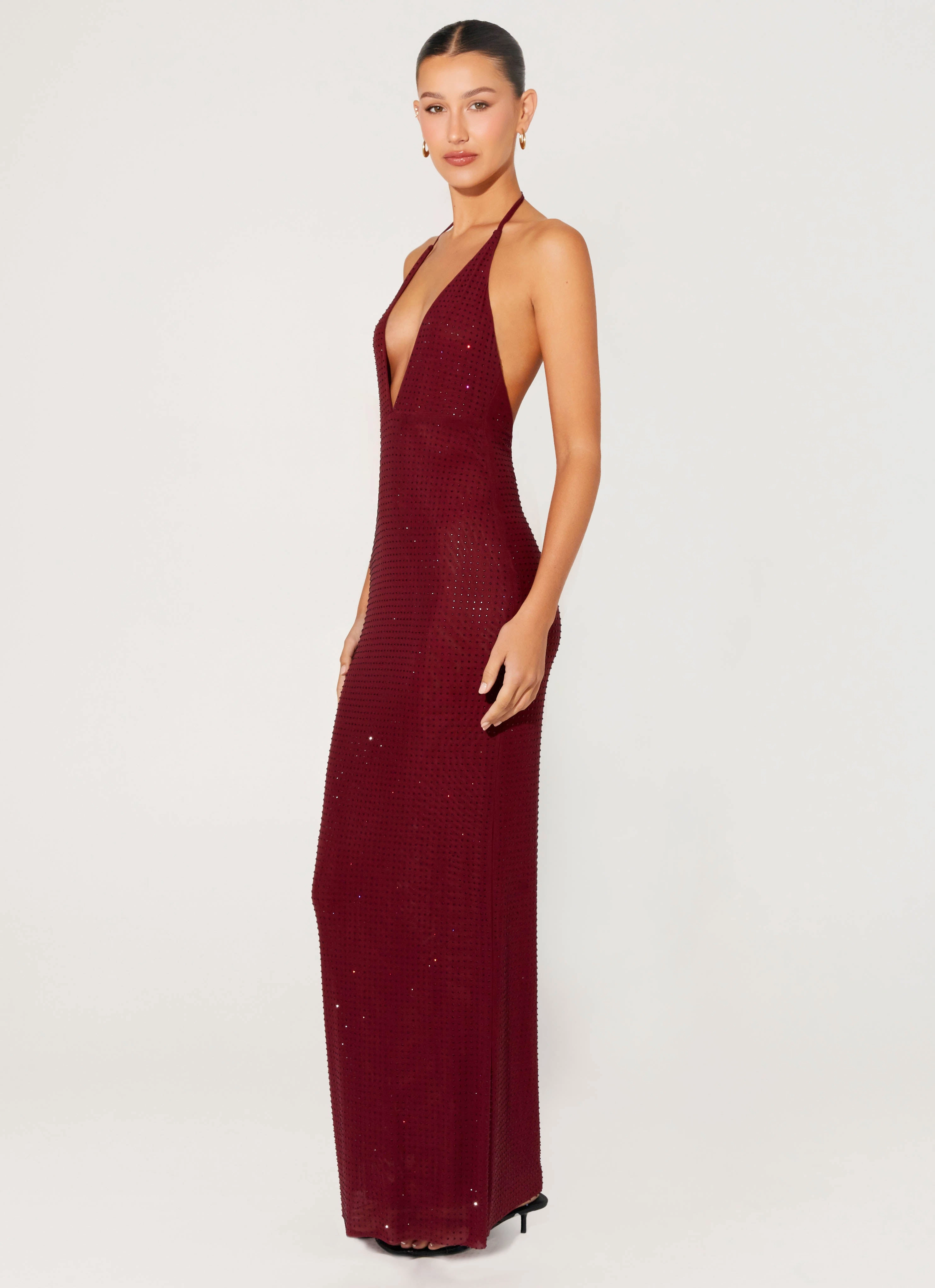 Keliese Beaded Maxi Dress - Burgundy Airy Weave