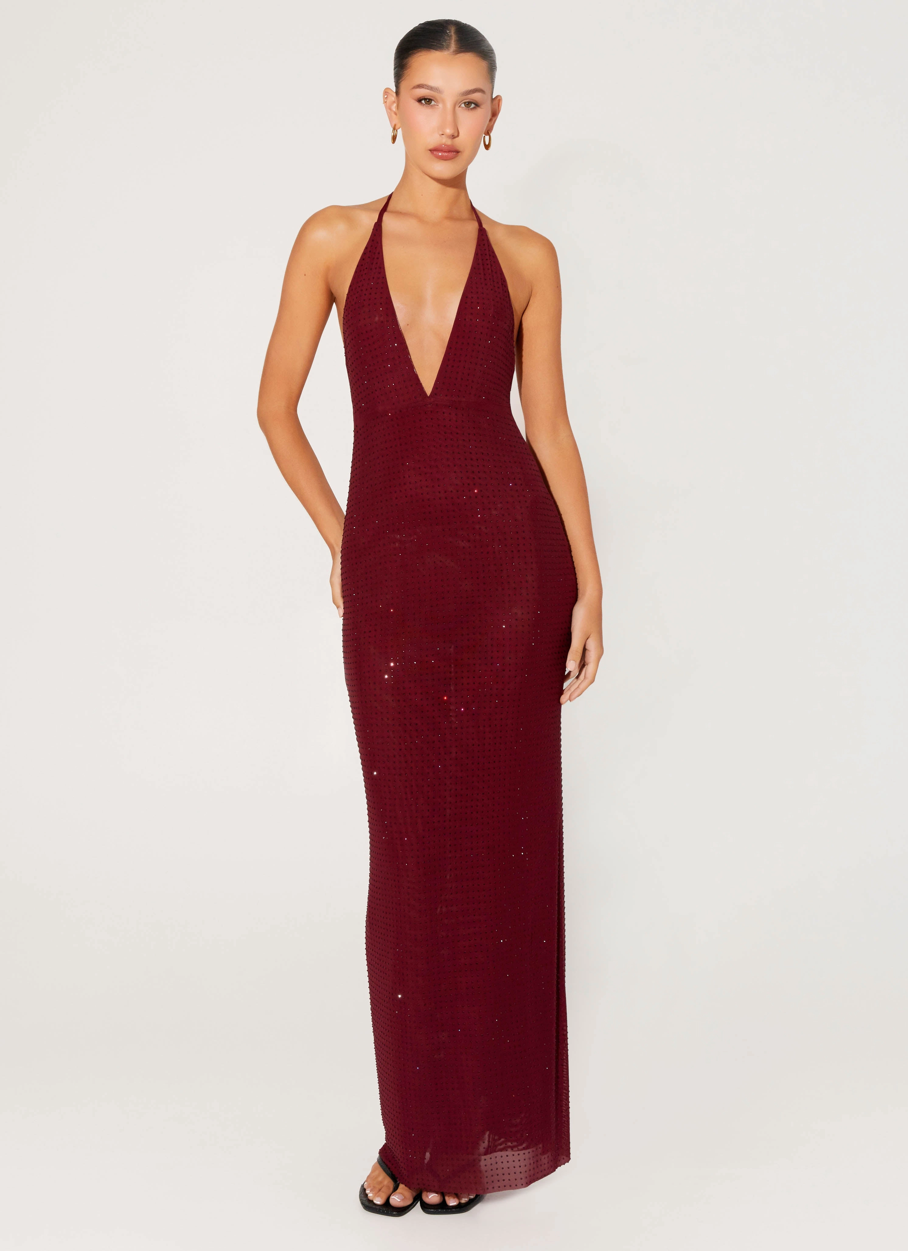 Keliese Beaded Maxi Dress - Burgundy Tonal-Panel Coastal Chic