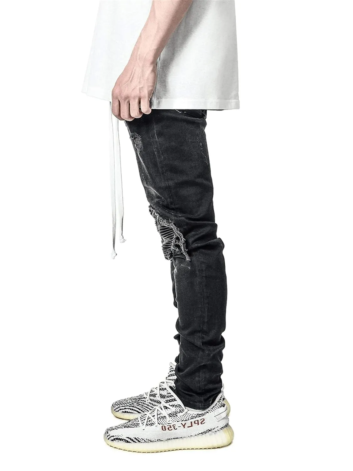 KELYWELL Men's Stretchy Ripped Skinny Biker Jeans Straight Leg Stretchy Knee Holes Denim Pants for Men Tapered Leg Pants (XXX-Large,Black)