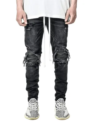KELYWELL Men's Stretchy Ripped Skinny Biker Jeans Straight Leg Stretchy Knee Holes Denim Pants for Men Tapered Leg Pants (XXX-Large,Black)
