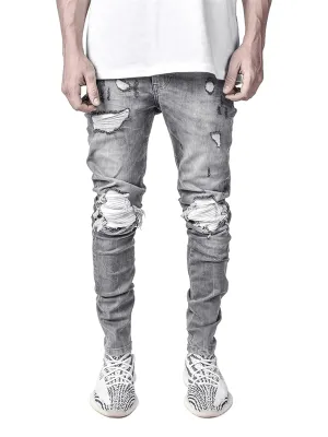 KELYWELL Men's Stretchy Ripped Skinny Biker Jeans Straight Leg Stretchy Knee Holes Denim Pants for Men Tapered Leg Pants (XXX-Large,Grey)