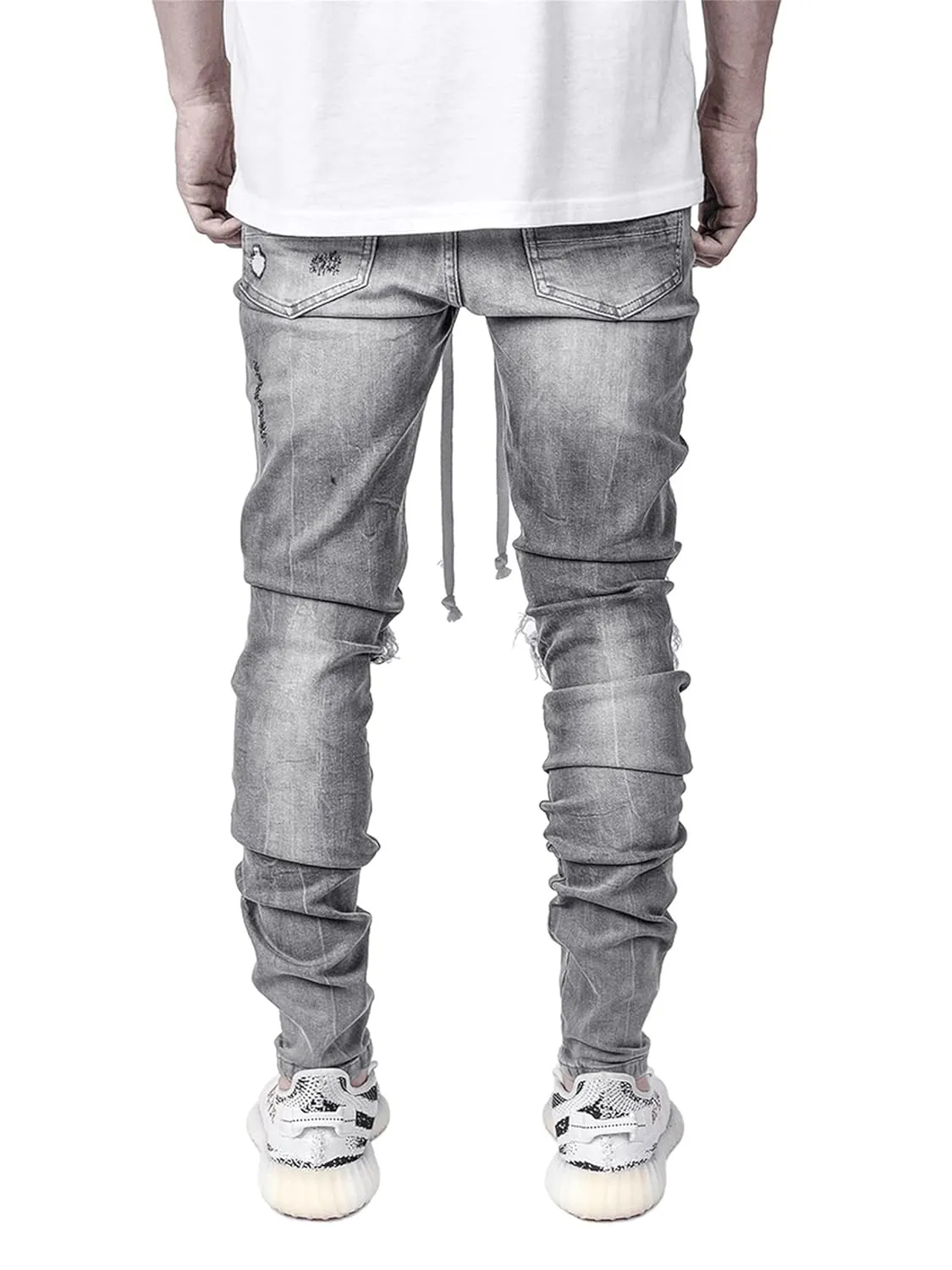 KELYWELL Men's Stretchy Ripped Skinny Biker Jeans Straight Leg Stretchy Knee Holes Denim Pants for Men Tapered Leg Pants (XXX-Large,Grey)