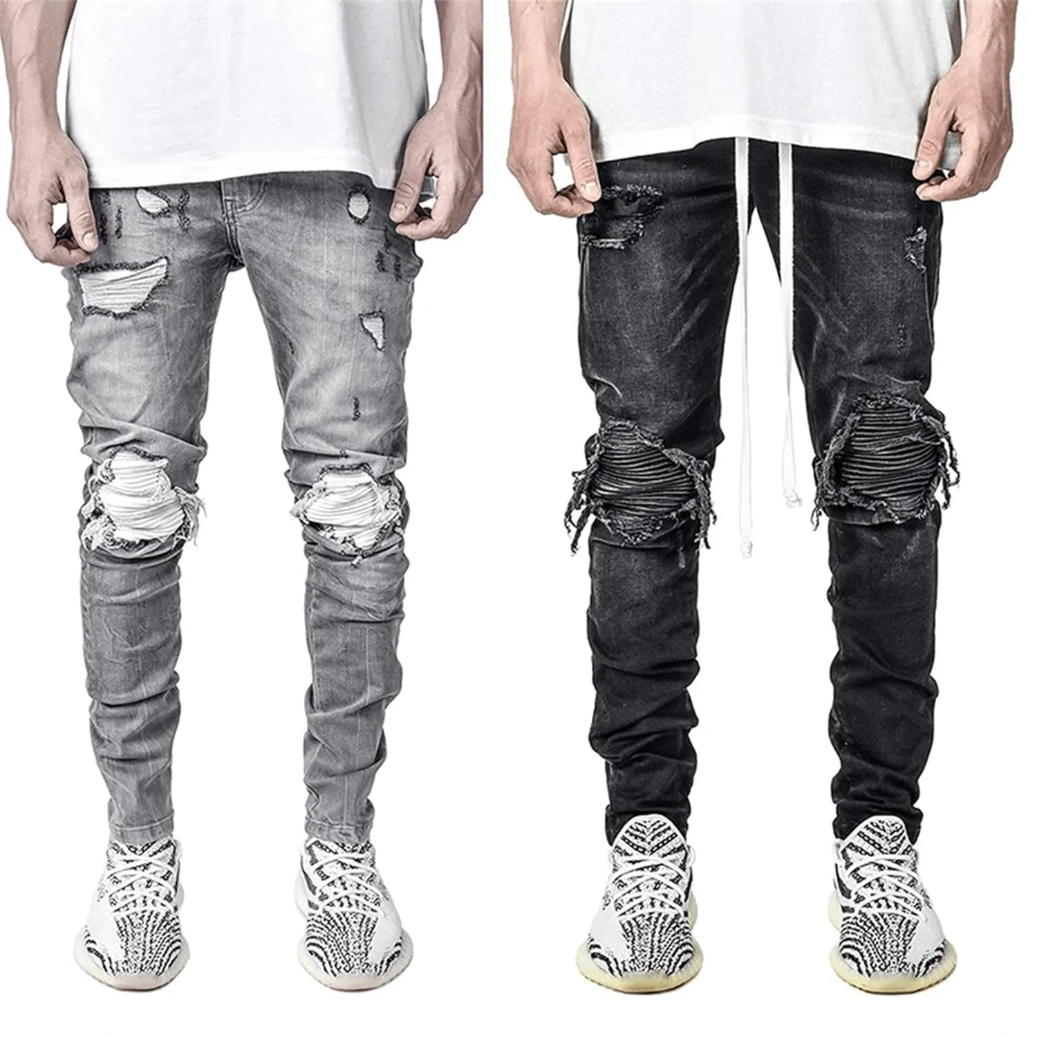 KELYWELL Men's Stretchy Ripped Skinny Biker Jeans Straight Leg Stretchy Knee Holes Denim Pants for Men Tapered Leg Pants (XXX-Large,Grey)
