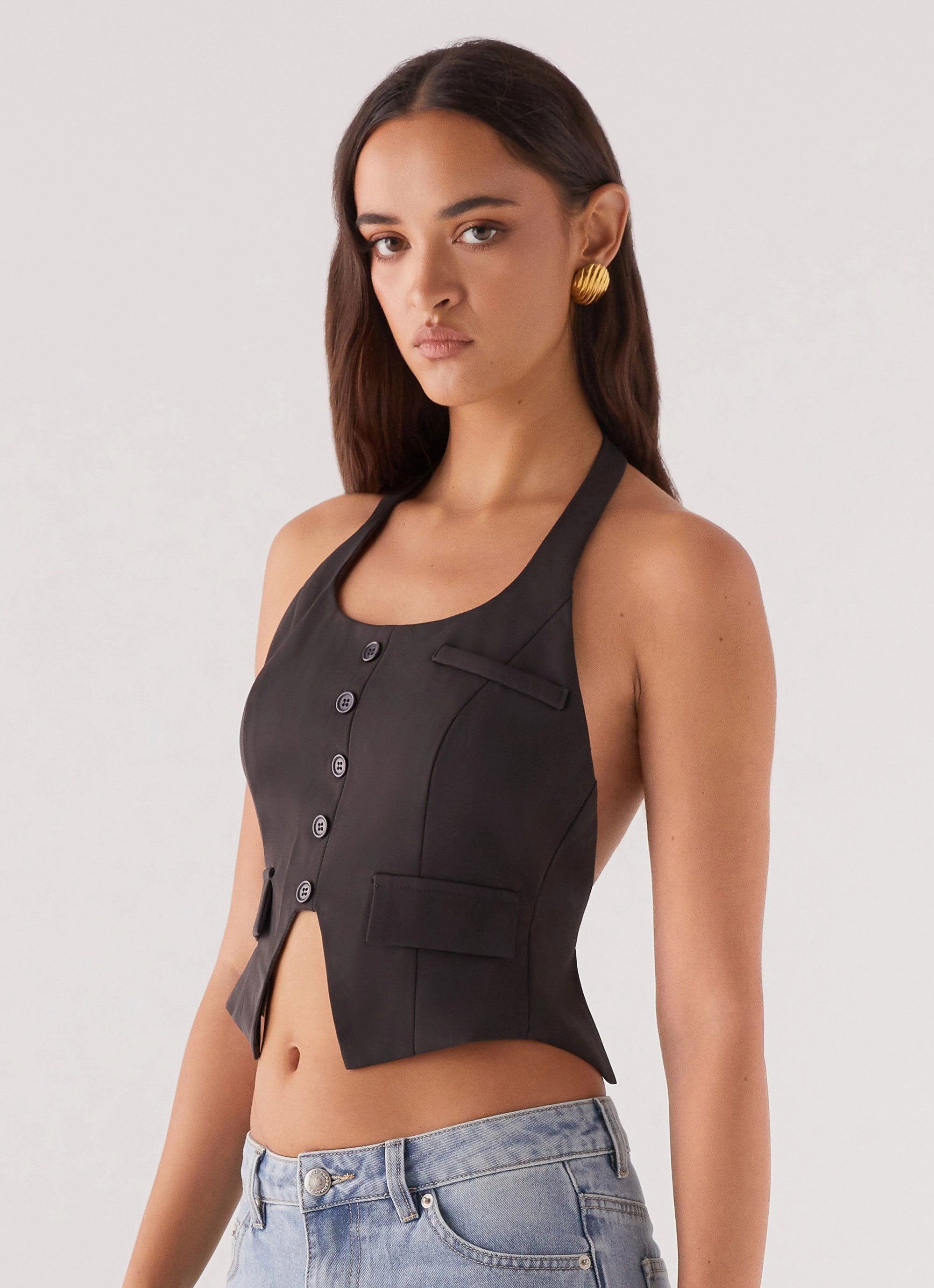 Kendra Backless Vest - Black AntiPillTreatment ButtonlessClosure