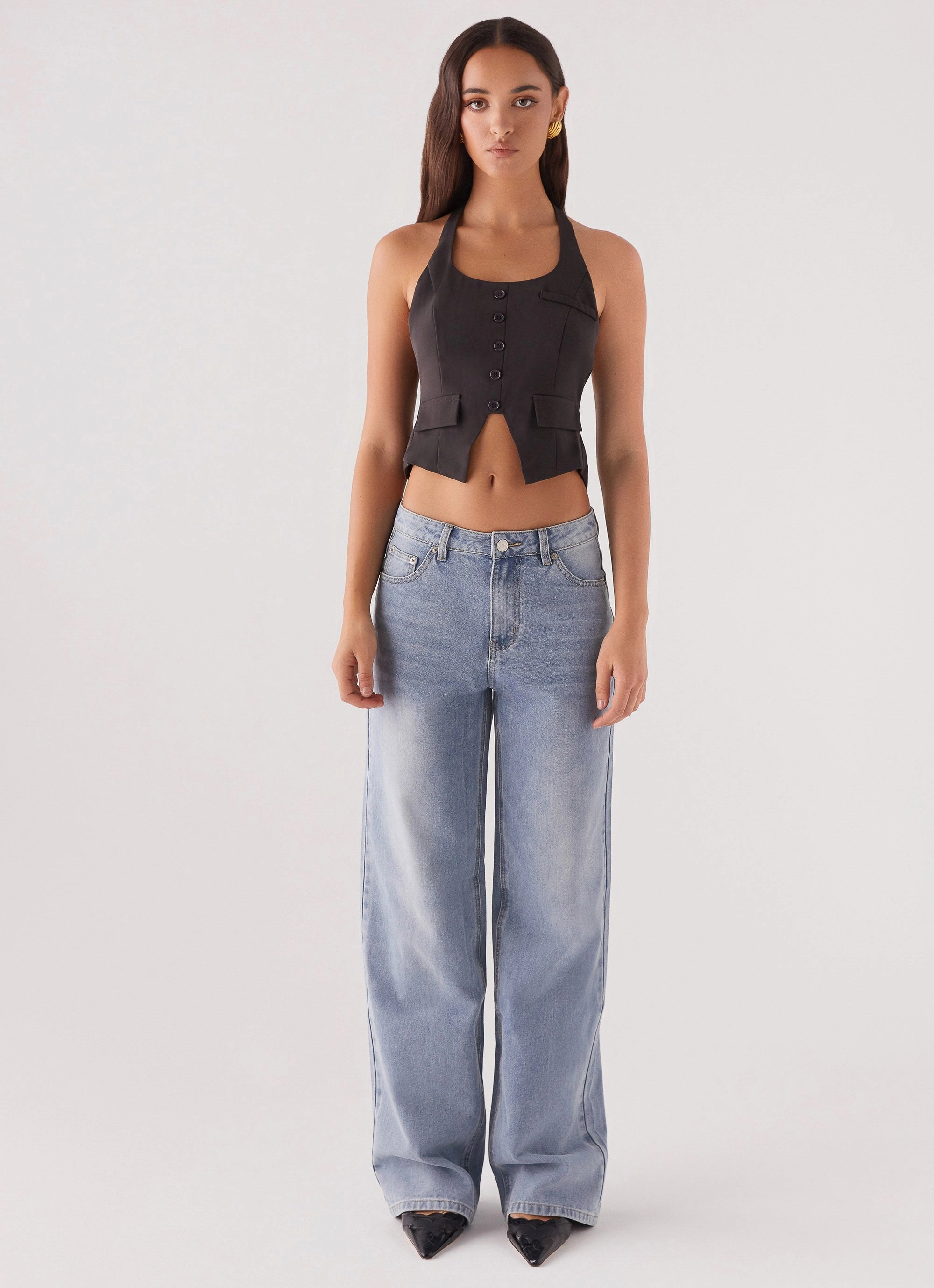 Kendra Backless Vest - Black Relaxed Design