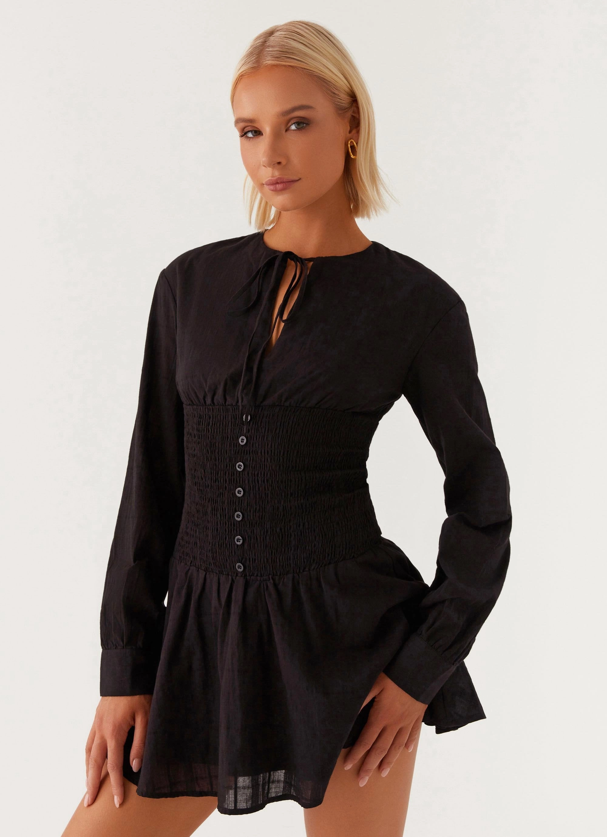 Minimal Detail Kenzo Long Sleeve Mini Dress - Black