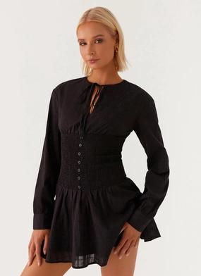 Minimal Detail Kenzo Long Sleeve Mini Dress - Black