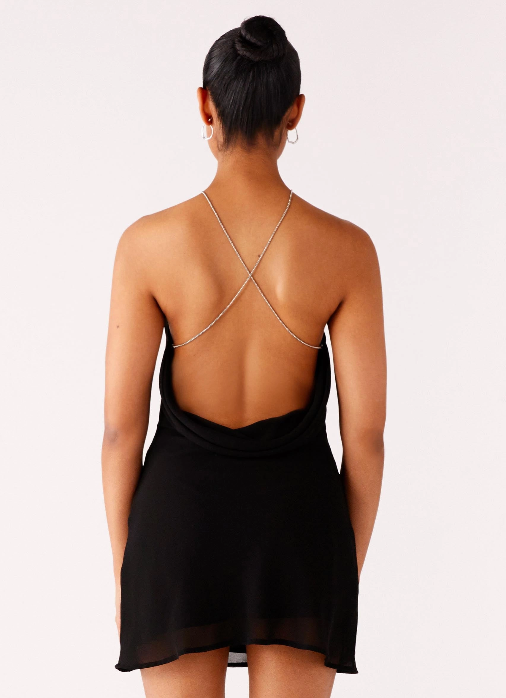 Trendy Piece Neat Finish Key Hole Cowl Neckline Mini Dress - Black