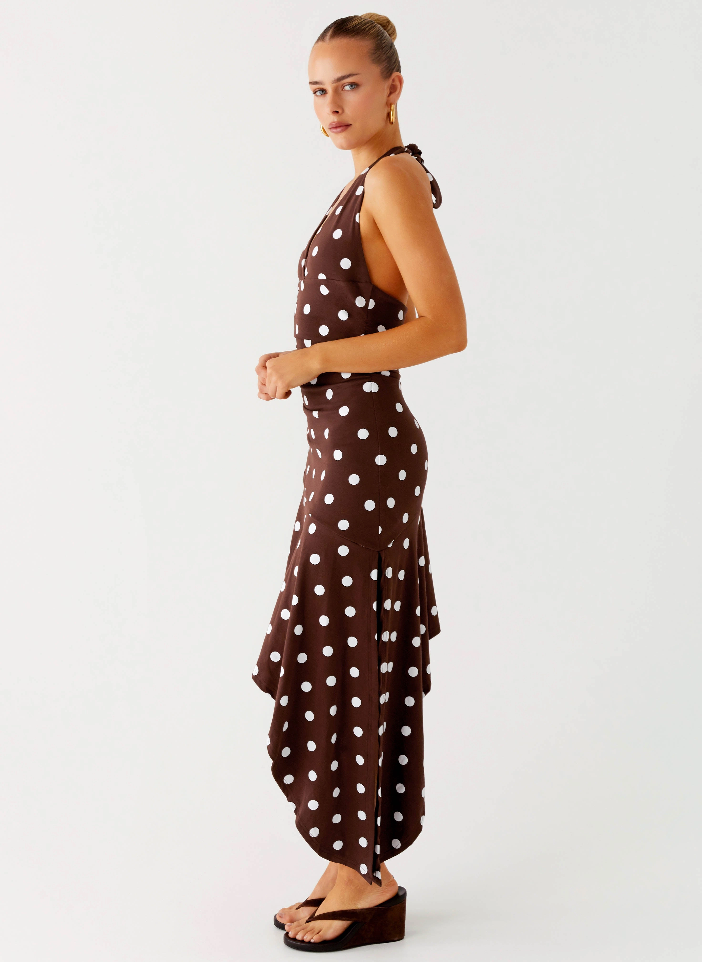 Keylani Halter Midi Dress - Chocolate Premium Fabric Abrasion-resistant