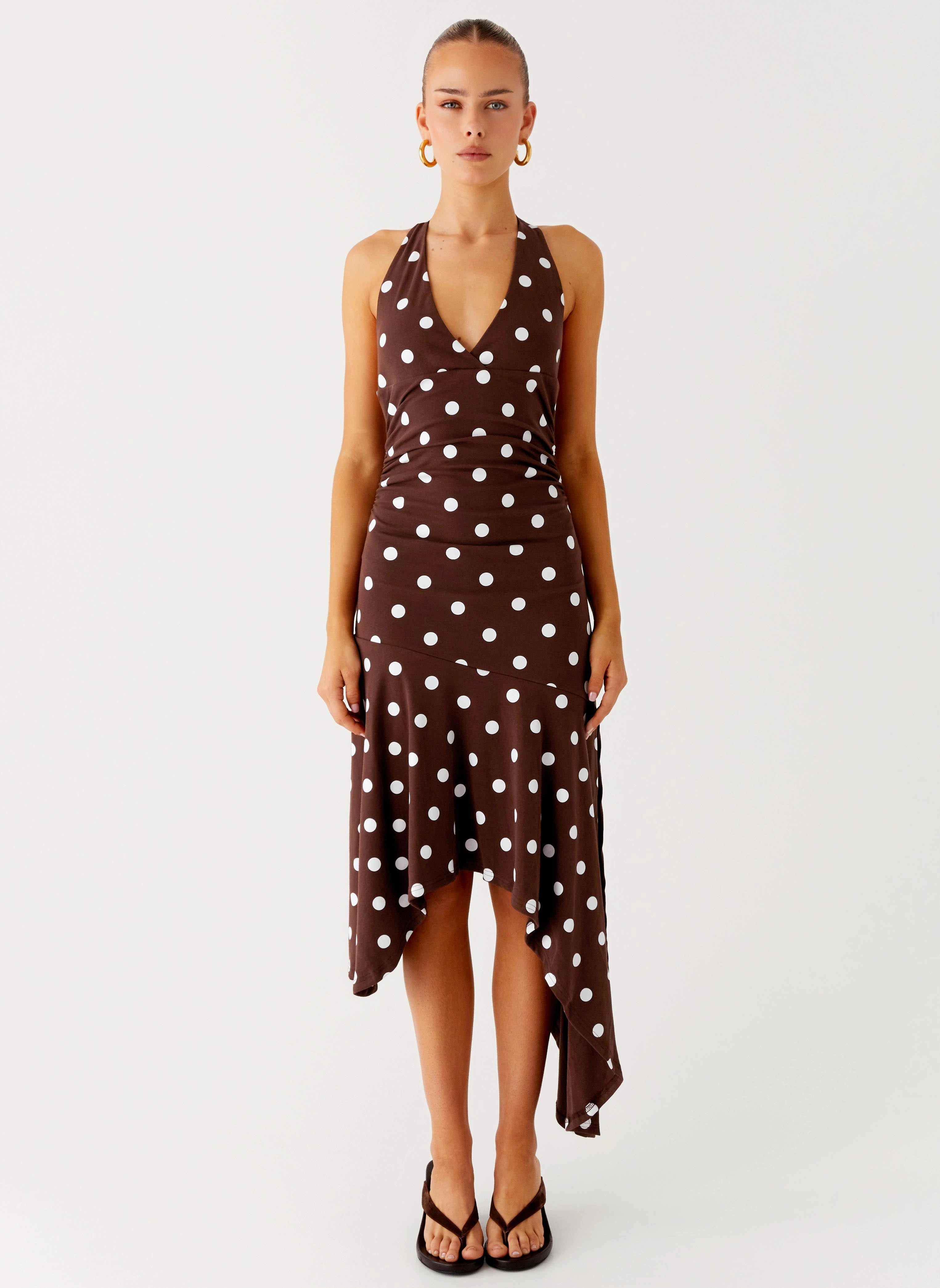 Keylani Halter Midi Dress - Chocolate everyday staple Bow-Detail