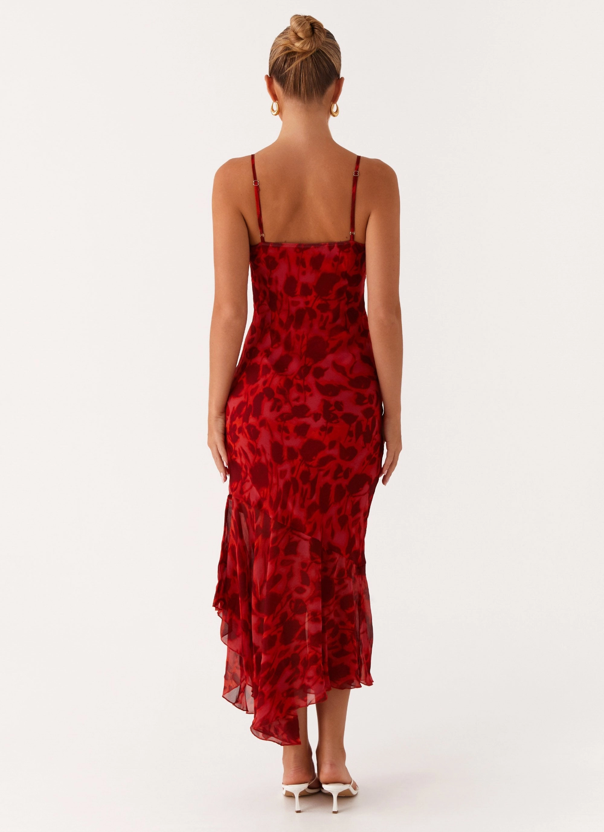 Sally Midi Dress - Deep Red Floral Stream Cut hypoallergenic