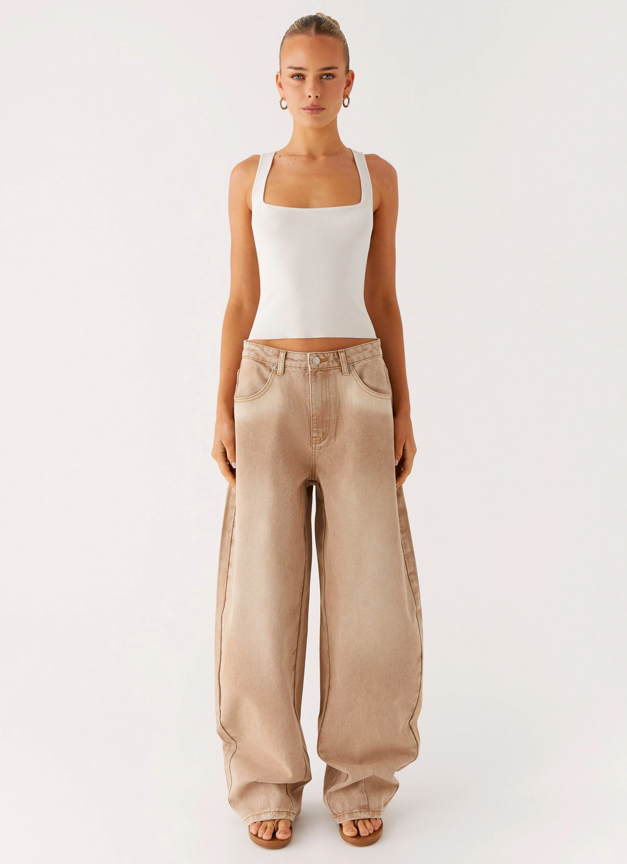 Khalil Baggy Jeans - Tan Flex Fit Design Soft Waistband