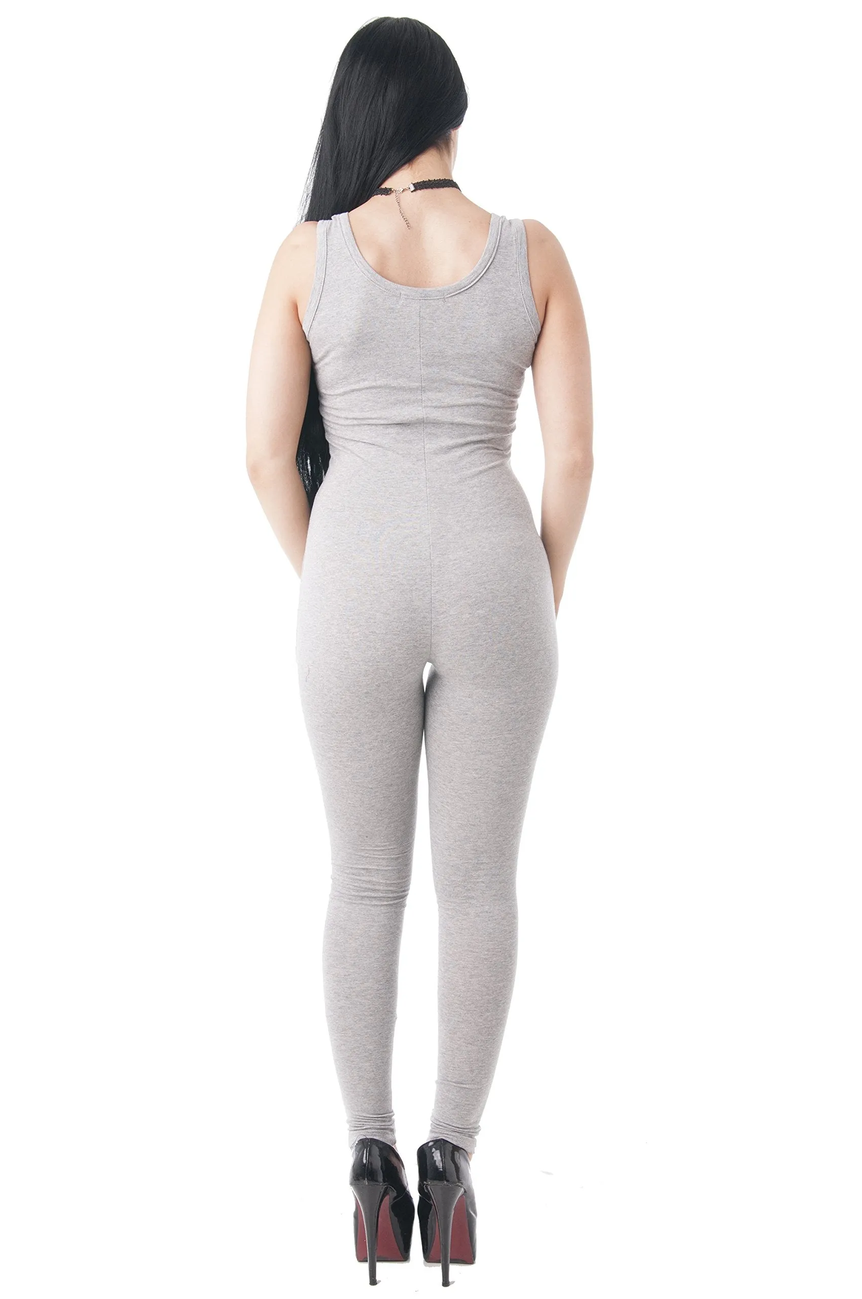 Khanomak Women's Sleeveless Solid Scoop Neck Bodycon One Piece Jumpsuits Playsuits