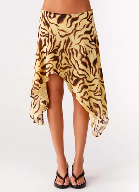 Breathable Comfort Perfect Comfort Fit Kia Low Rise Asymmetrical Midi Skirt - Laguna Print