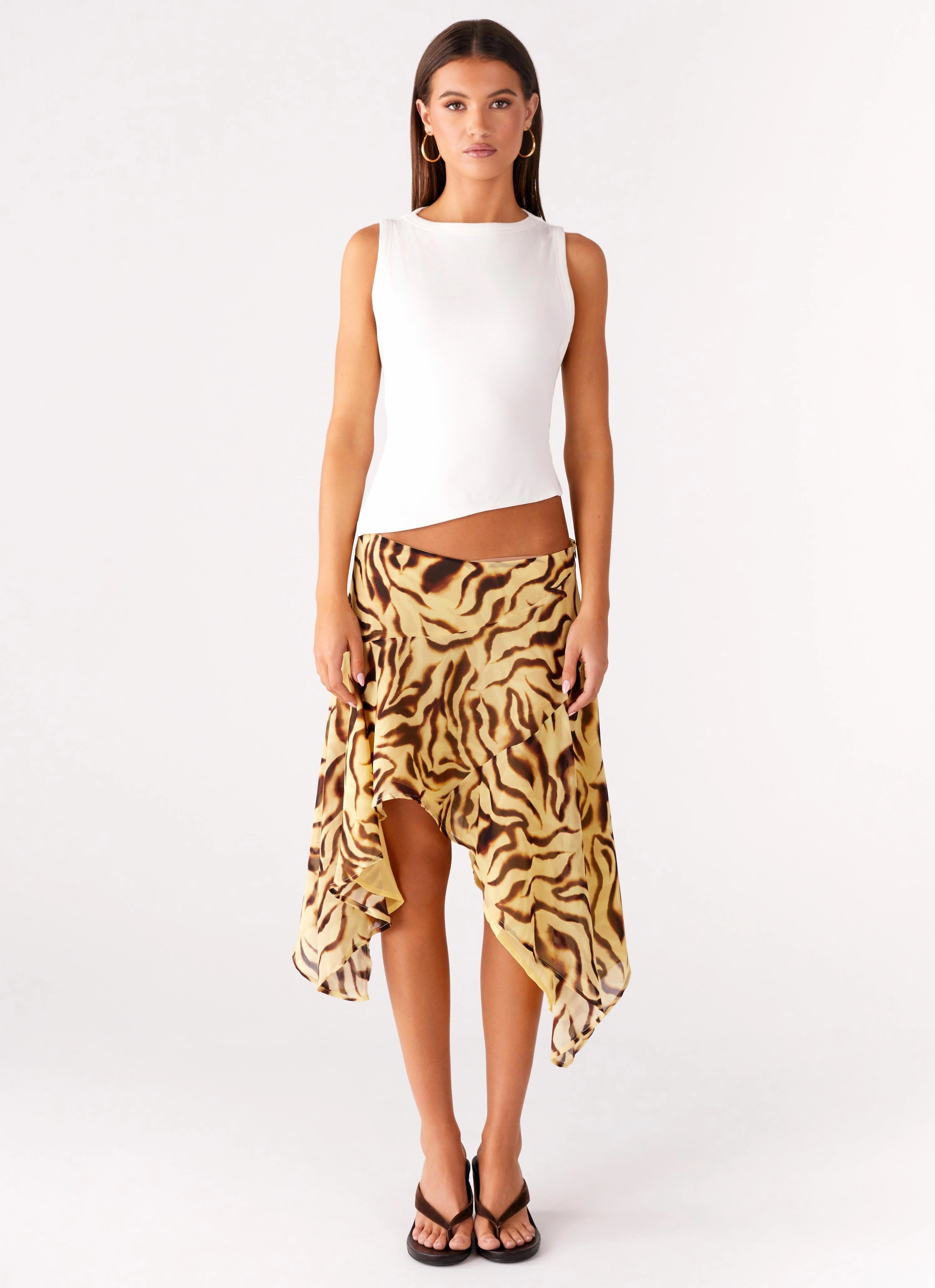 Body-Hugging Fit Packable design Kia Low Rise Asymmetrical Midi Skirt - Laguna Print