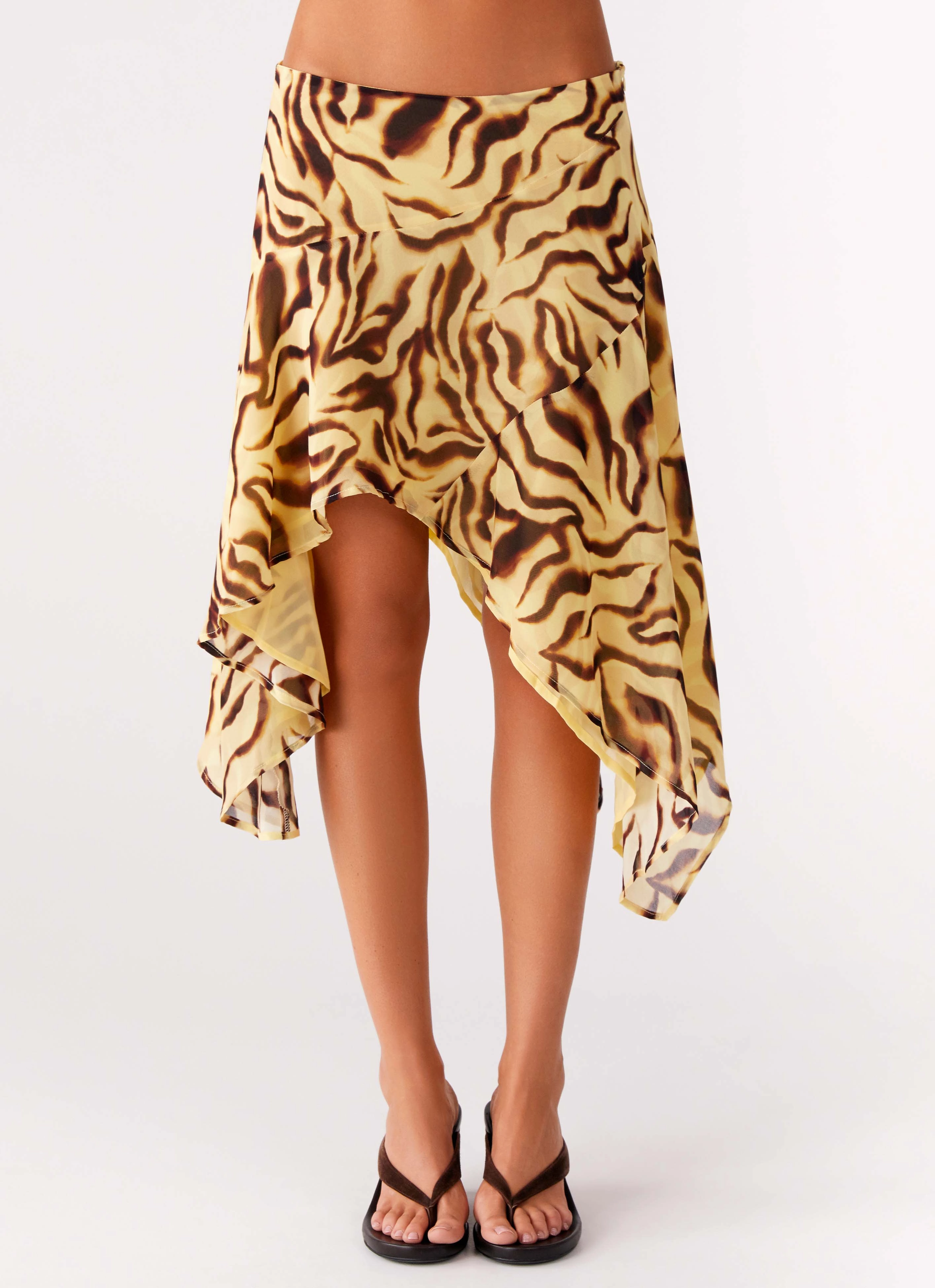 Breathable Comfort Perfect Comfort Fit Kia Low Rise Asymmetrical Midi Skirt - Laguna Print