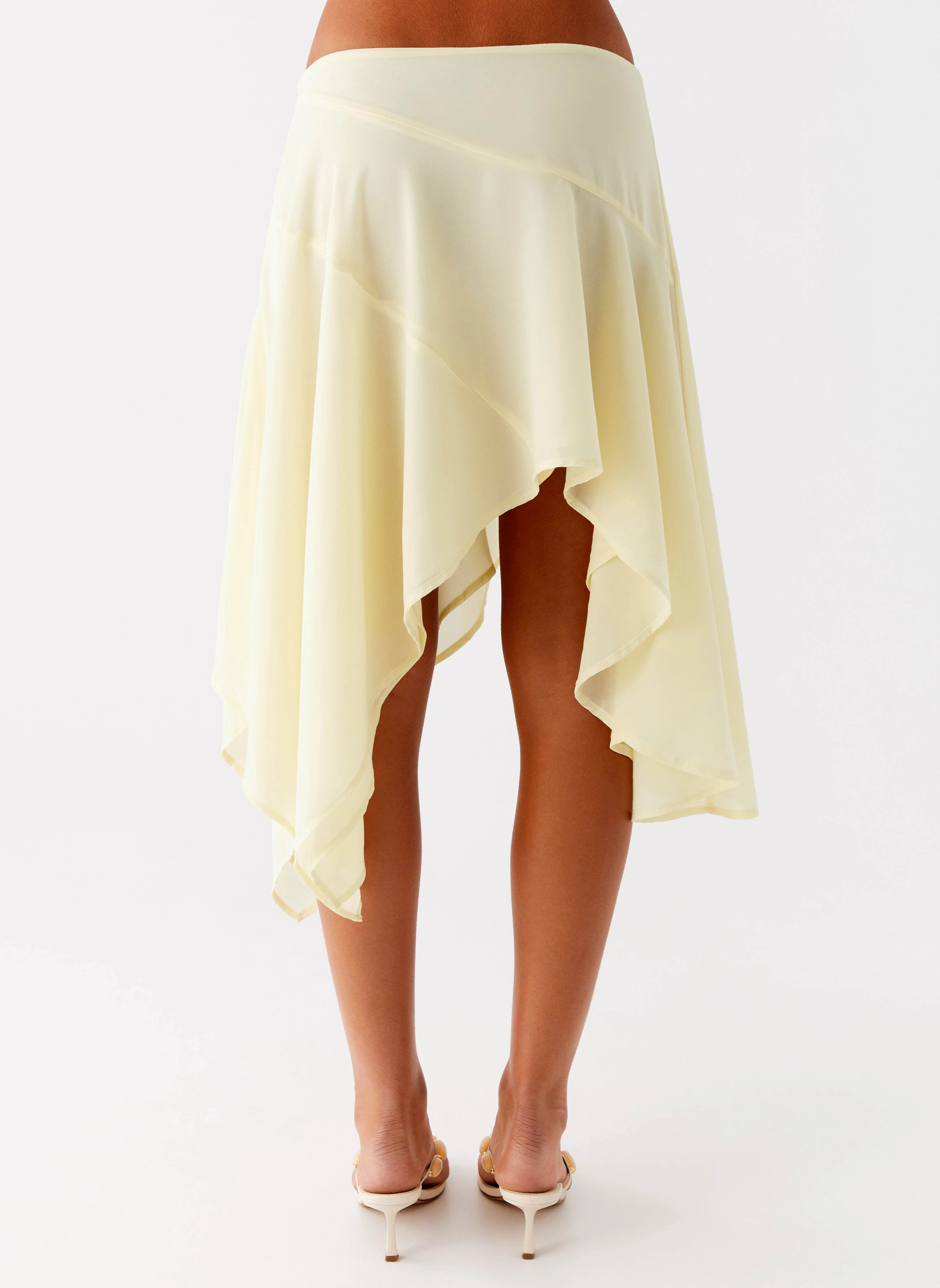 Kia Low Rise Asymmetrical Midi Skirt - Yellow Snag Free Fabric Comfy Motion