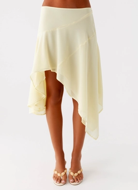 Flexible Layer Kia Low Rise Asymmetrical Midi Skirt - Yellow