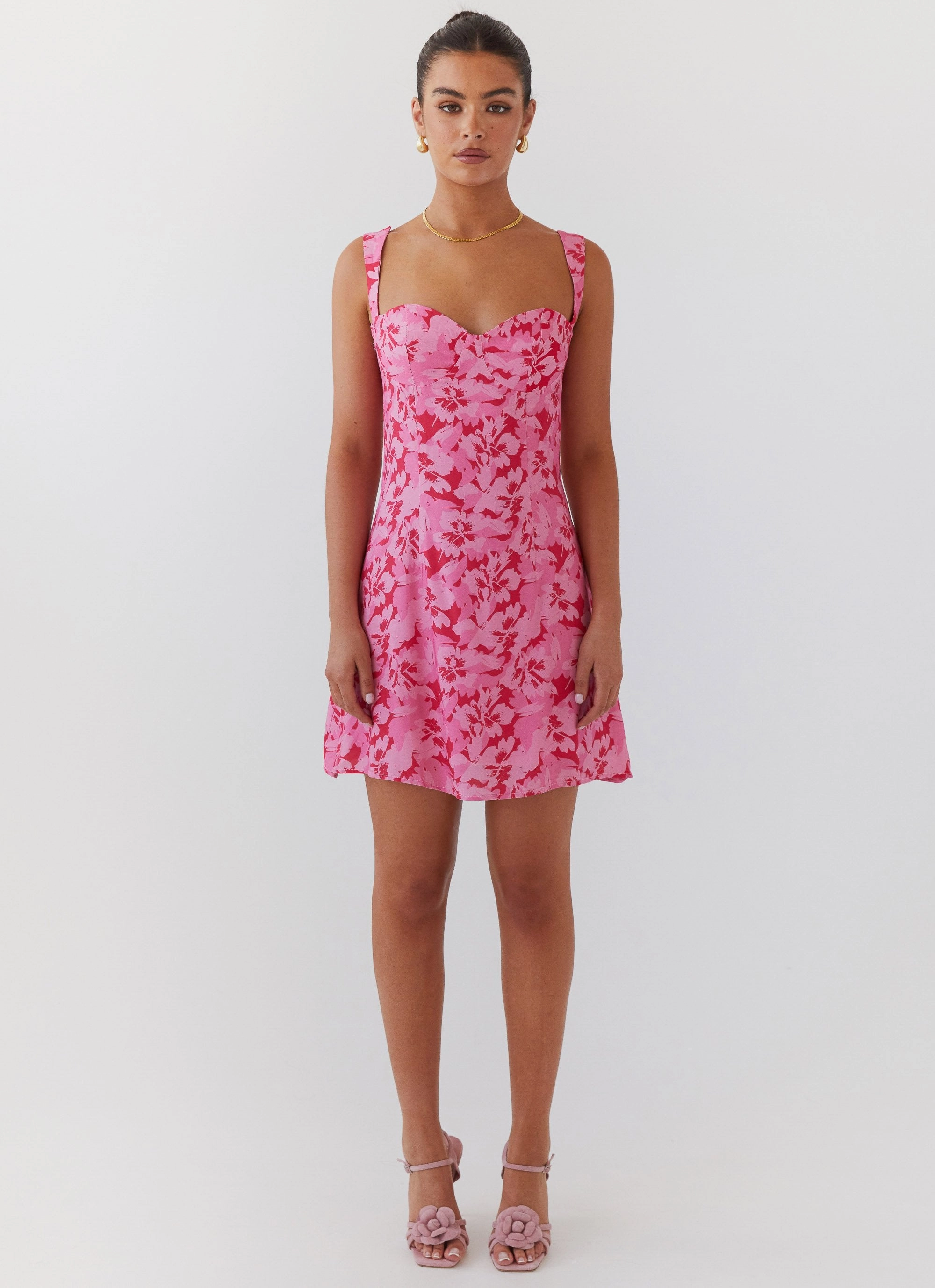 Kiah Bustier Mini Dress - Cherry Blossom Cozy Texture Hand-Wash