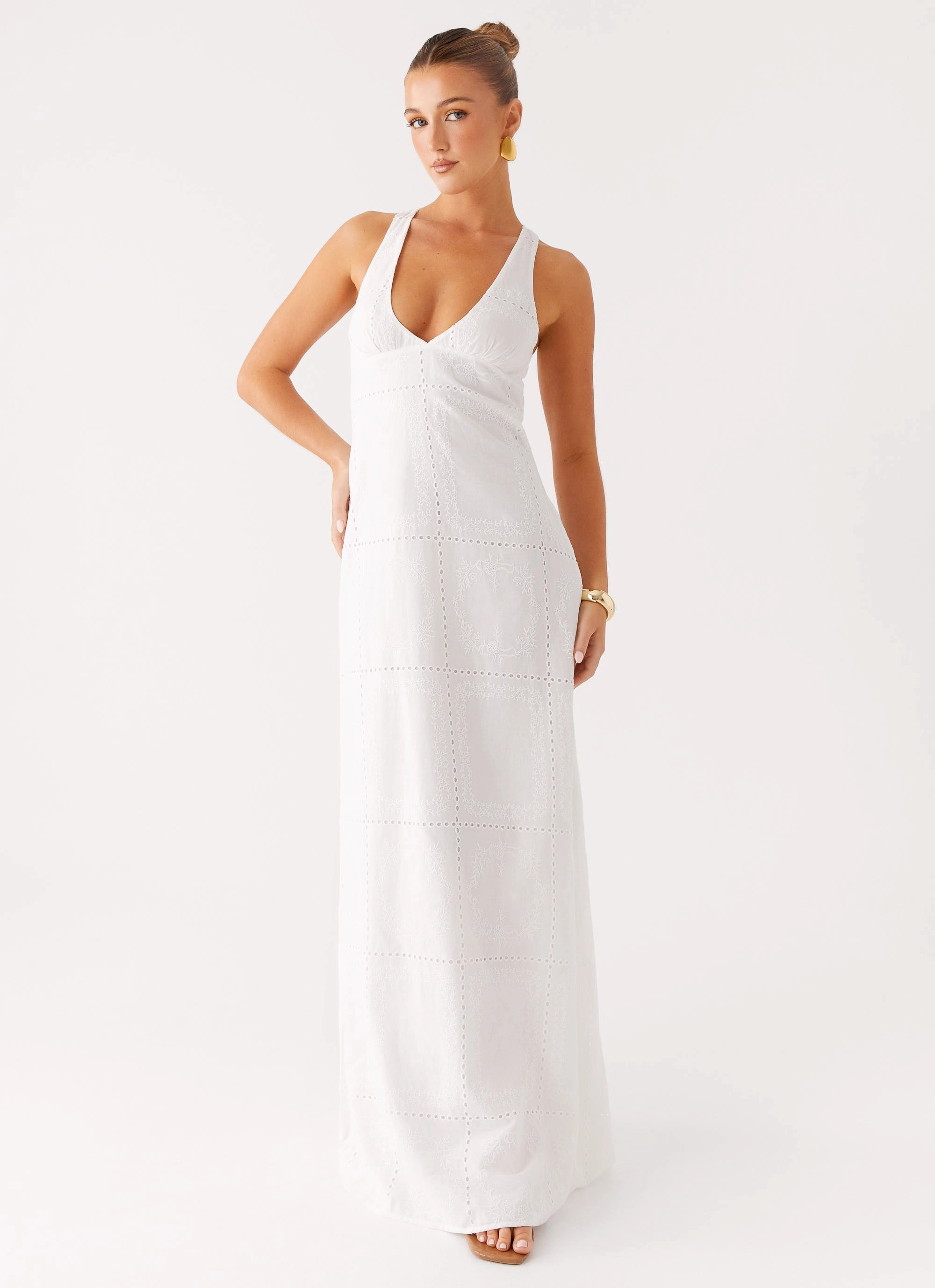 Kiana Halter Maxi Dress - White Sleek Outline