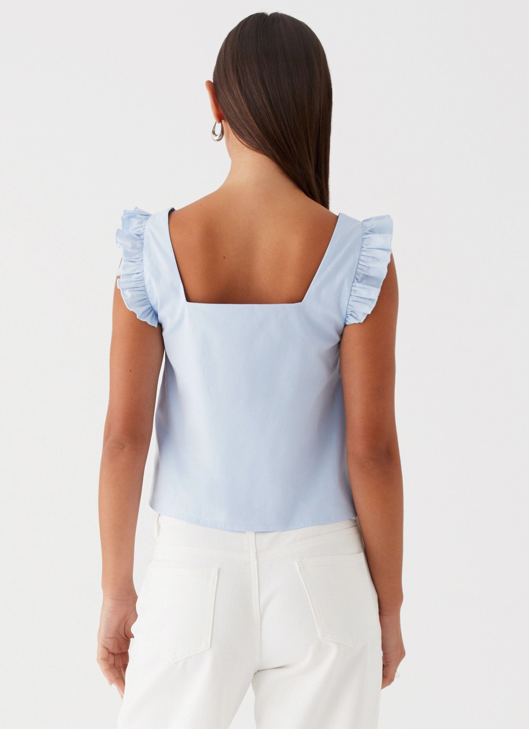 Kiani Tie Front Top - Blue Layered Placket Design
