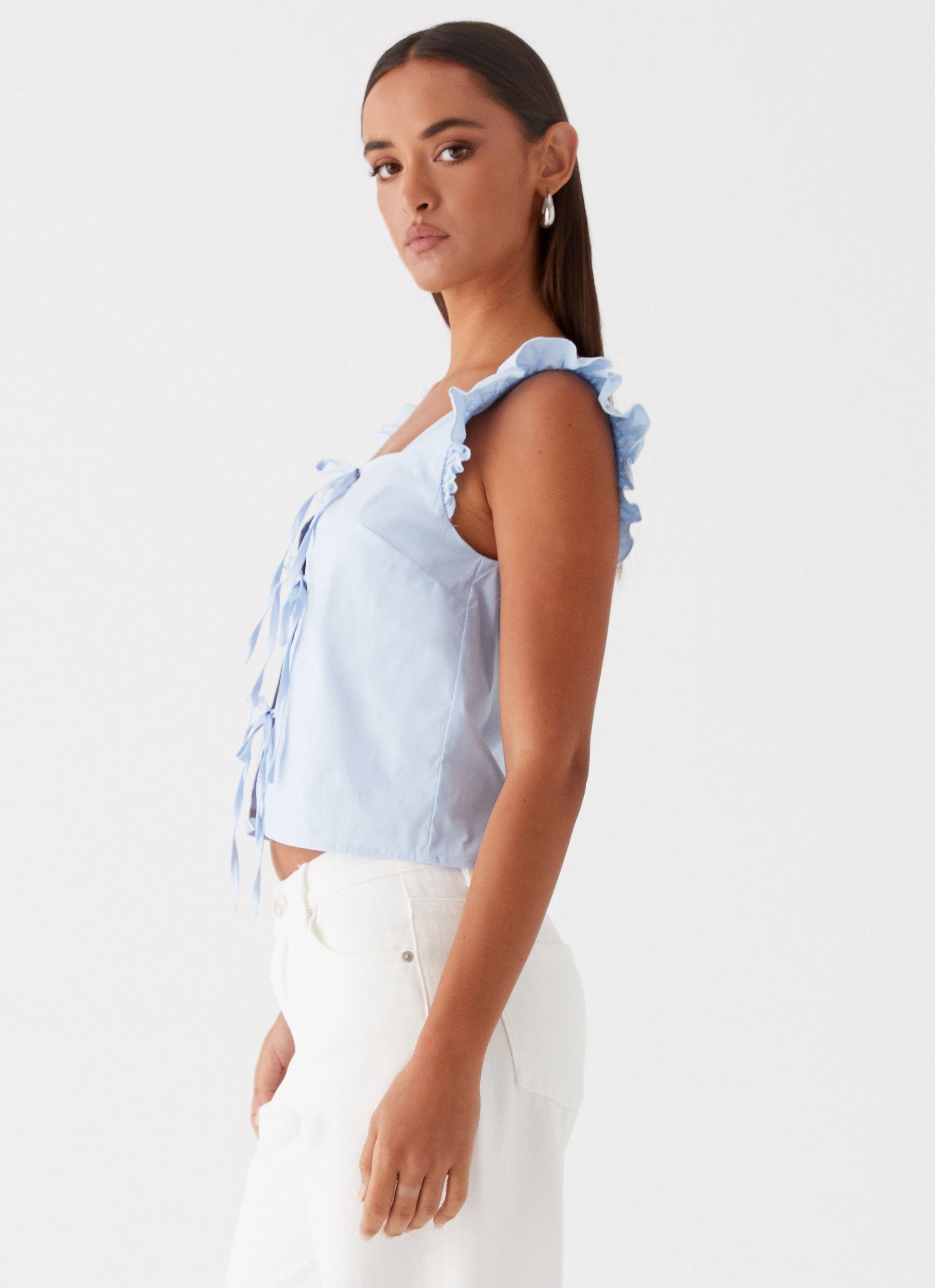 Flattering Drape Kiani Tie Front Top - Blue