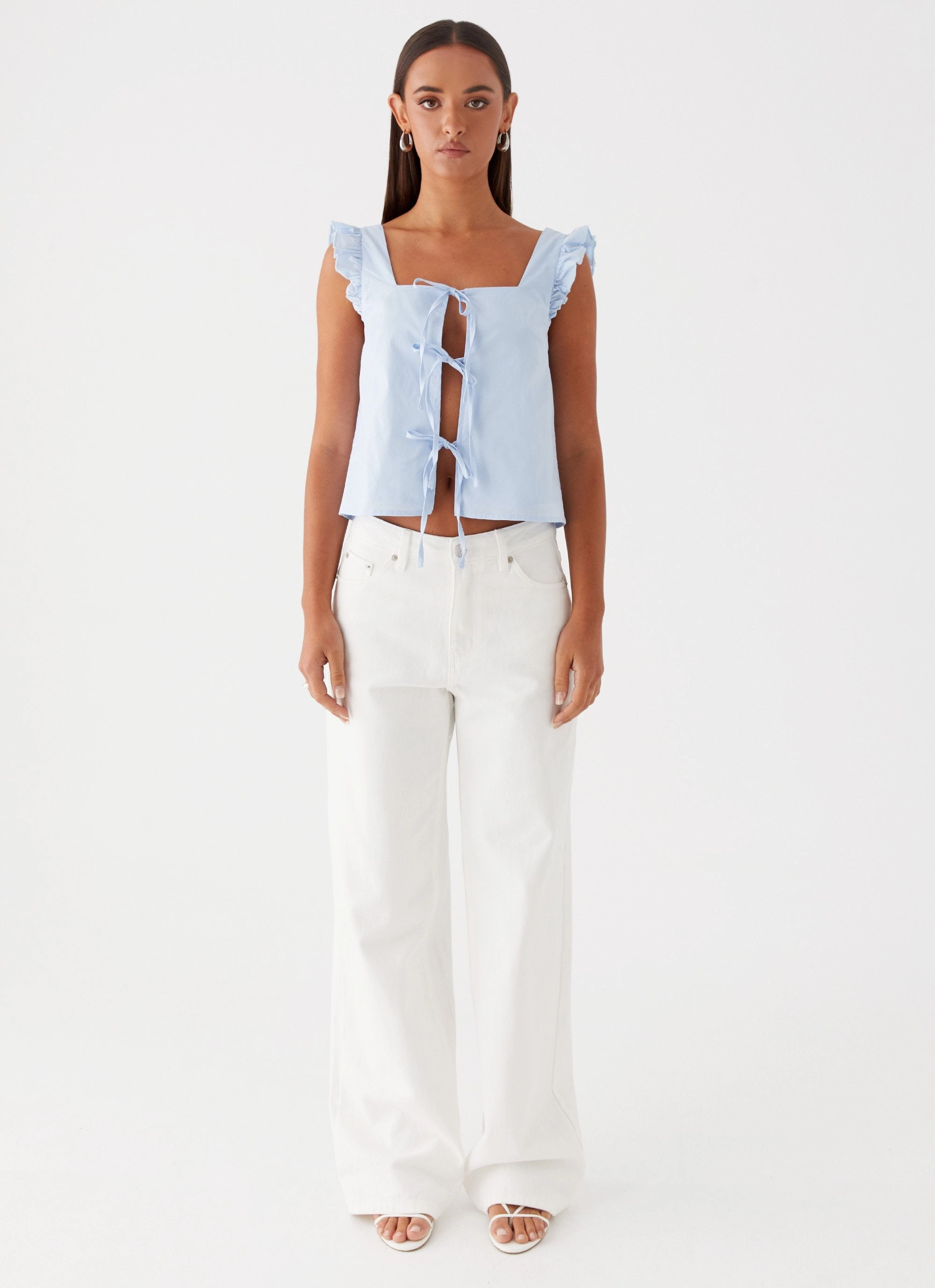 Kiani Tie Front Top - Blue Simple Shirt Athletic Wear