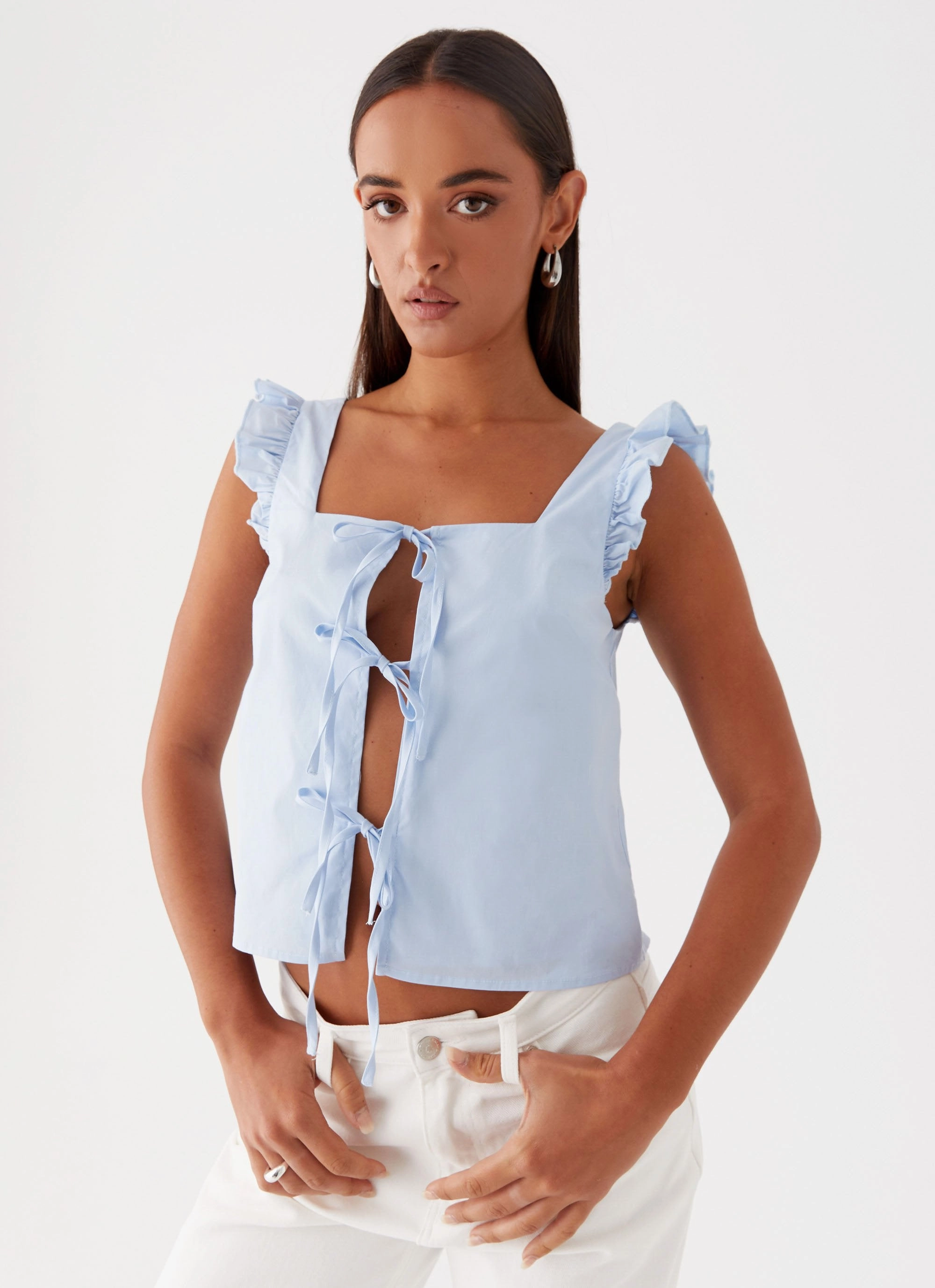 Kiani Tie Front Top - Blue Anti Microbial Lining Multipurpose Design