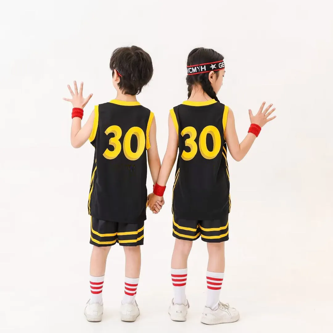Kids GSW Jersey San Francisco City Edition Black Basketball Clothes Shirt and Shorts Suit