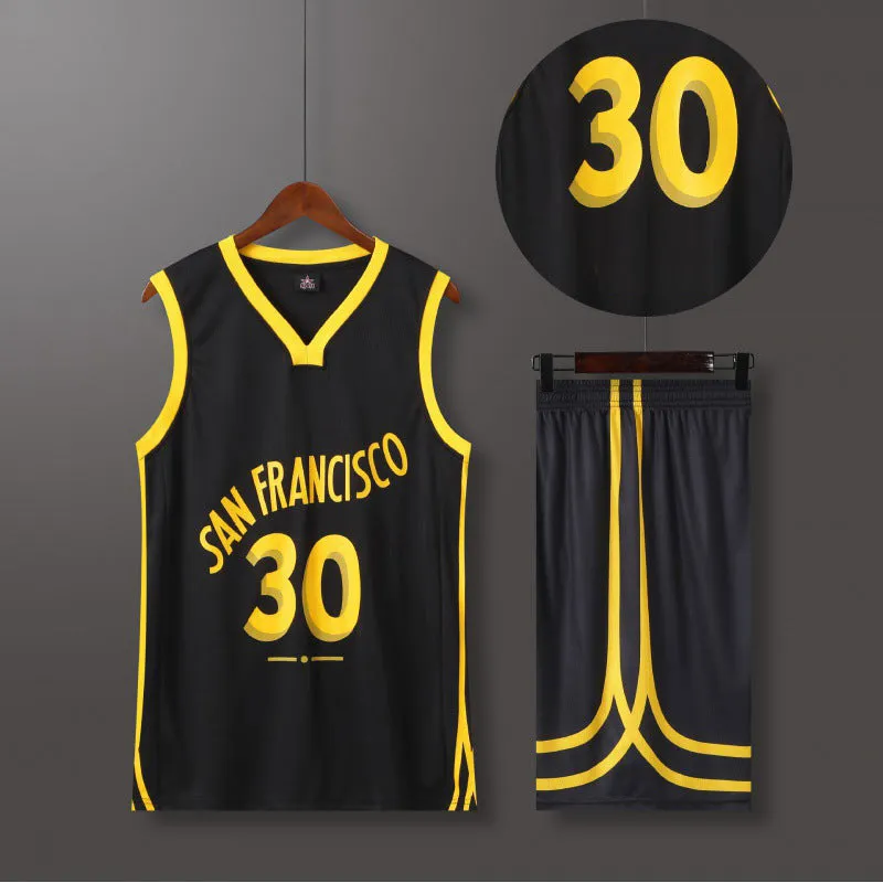Kids GSW Jersey San Francisco City Edition Black Basketball Clothes Shirt and Shorts Suit