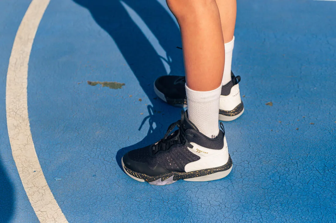 Kids' Low-Rise Intermediate Basketball Socks Twin-Pack - White