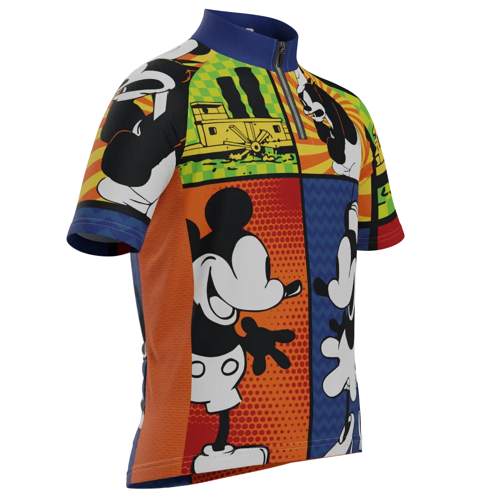 Kid's Steamboat Willie Comic Vignettes Short Sleeve Cycling Jersey