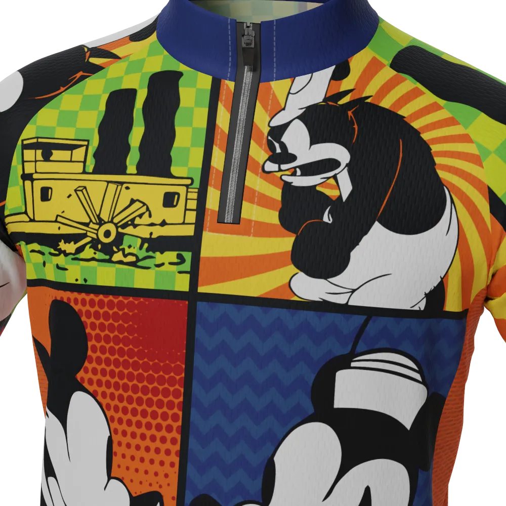 Kid's Steamboat Willie Comic Vignettes Short Sleeve Cycling Jersey