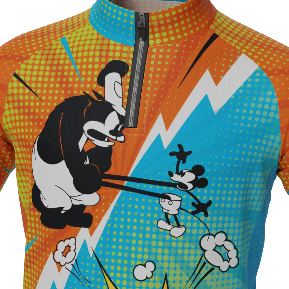 Kid's Steamboat Willie Comics Short Sleeve Cycling Jersey
