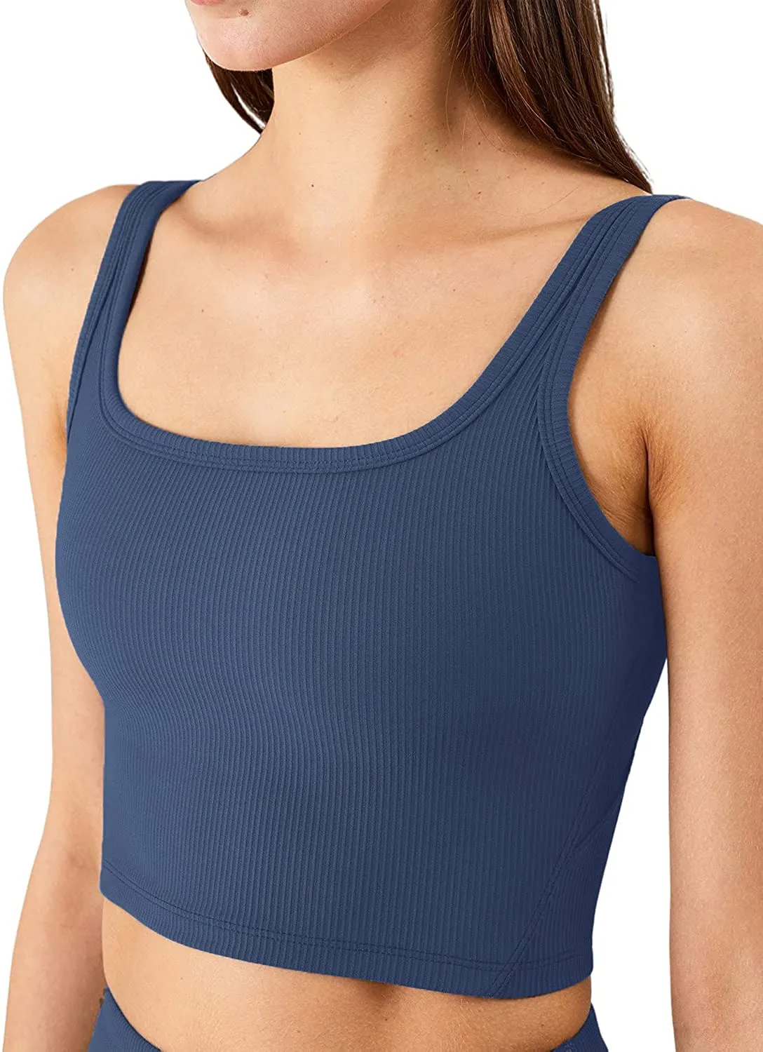 KIKIWING Women's Seamless Sports Bra Workout Crop Top Tank Tops for Women Long Lined Sports Bra Ribbed Crop Top Fitness
