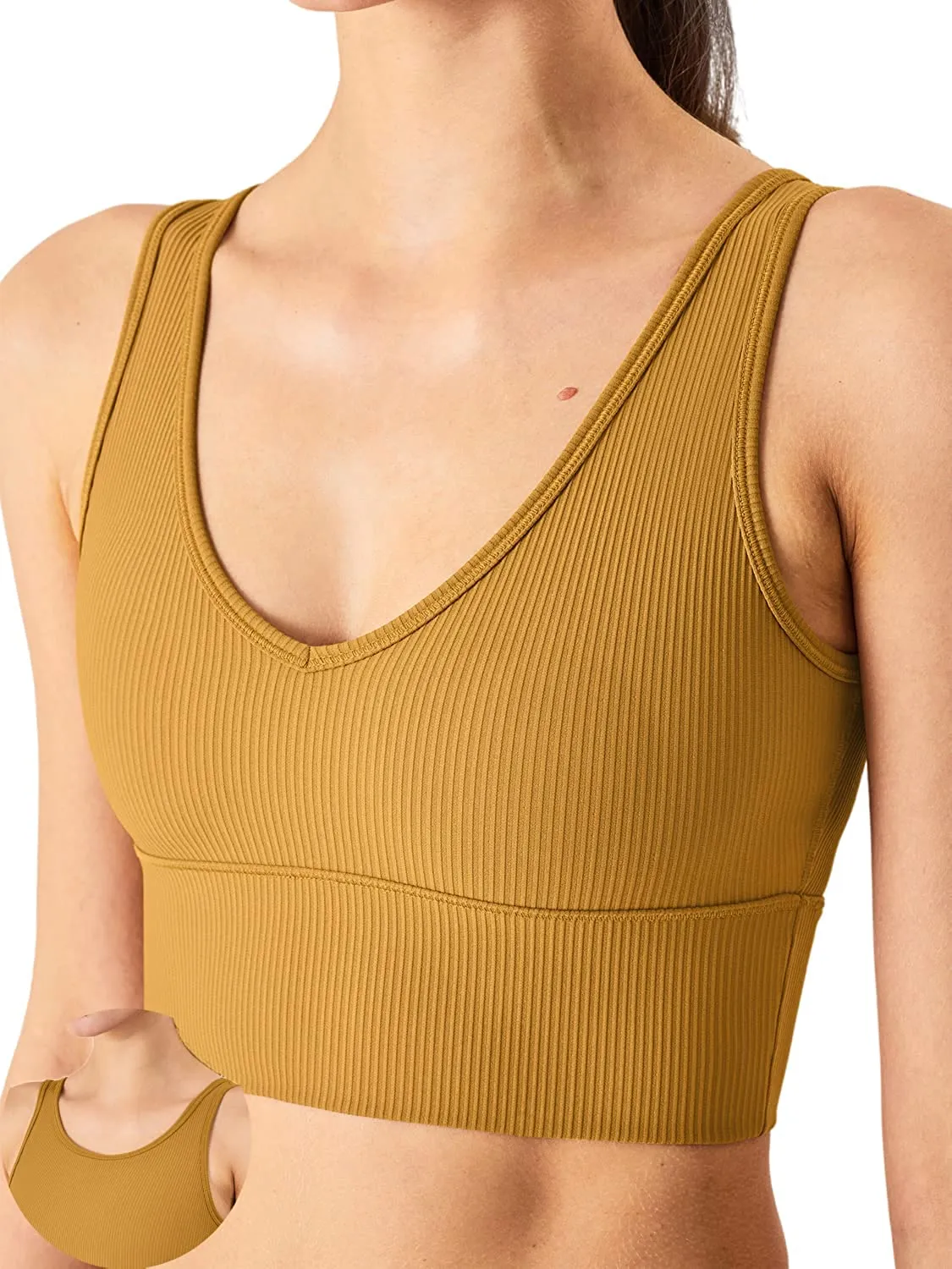 KIKIWING Women's Seamless Sports Bra Workout Crop Top Tank Tops for Women Long Lined Sports Bra Ribbed Crop Top Fitness