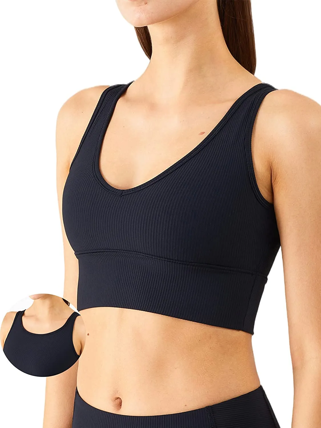 KIKIWING Women's Seamless Sports Bra Workout Crop Top Tank Tops for Women Long Lined Sports Bra Ribbed Crop Top Fitness