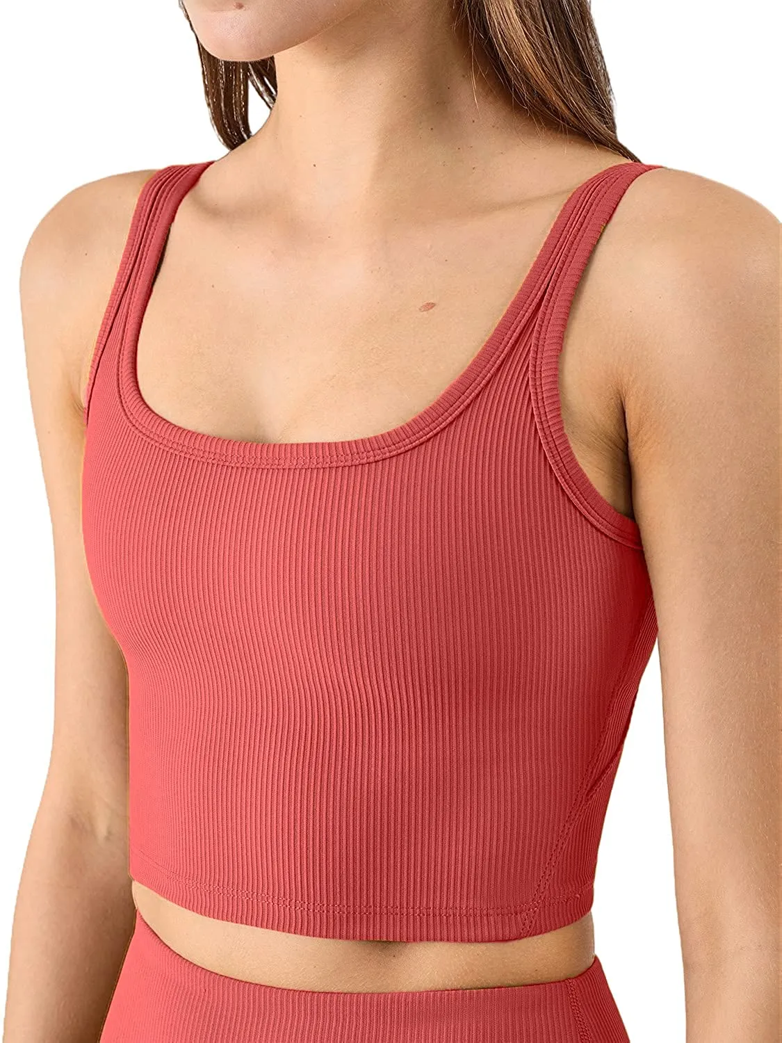 KIKIWING Women's Seamless Sports Bra Workout Crop Top Tank Tops for Women Long Lined Sports Bra Ribbed Crop Top Fitness