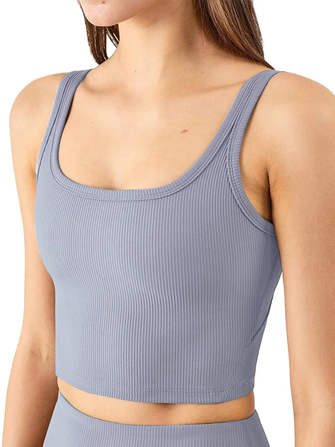 KIKIWING Women's Seamless Sports Bra Workout Crop Top Tank Tops for Women Long Lined Sports Bra Ribbed Crop Top Fitness