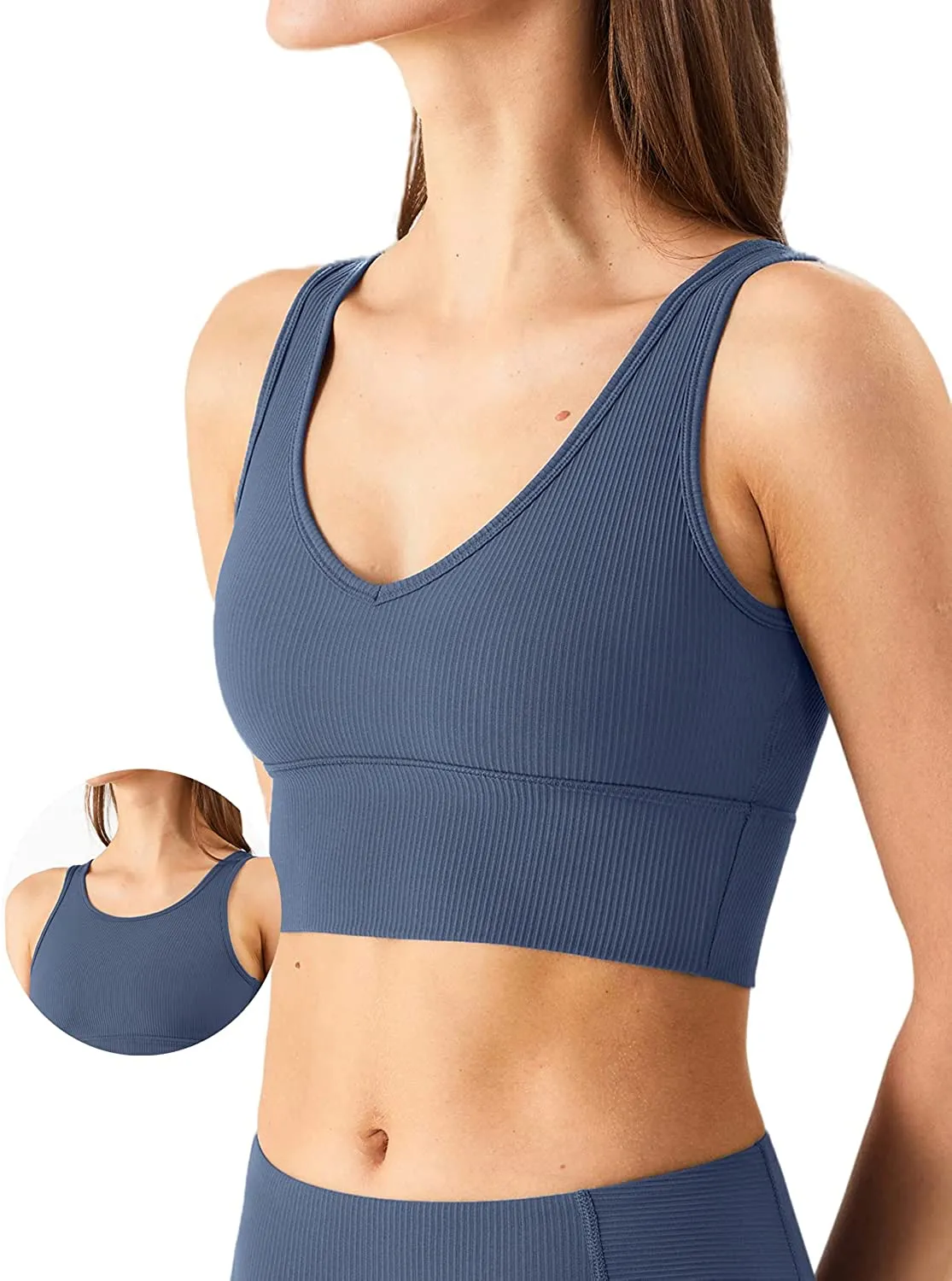 KIKIWING Women's Seamless Sports Bra Workout Crop Top Tank Tops for Women Long Lined Sports Bra Ribbed Crop Top Fitness