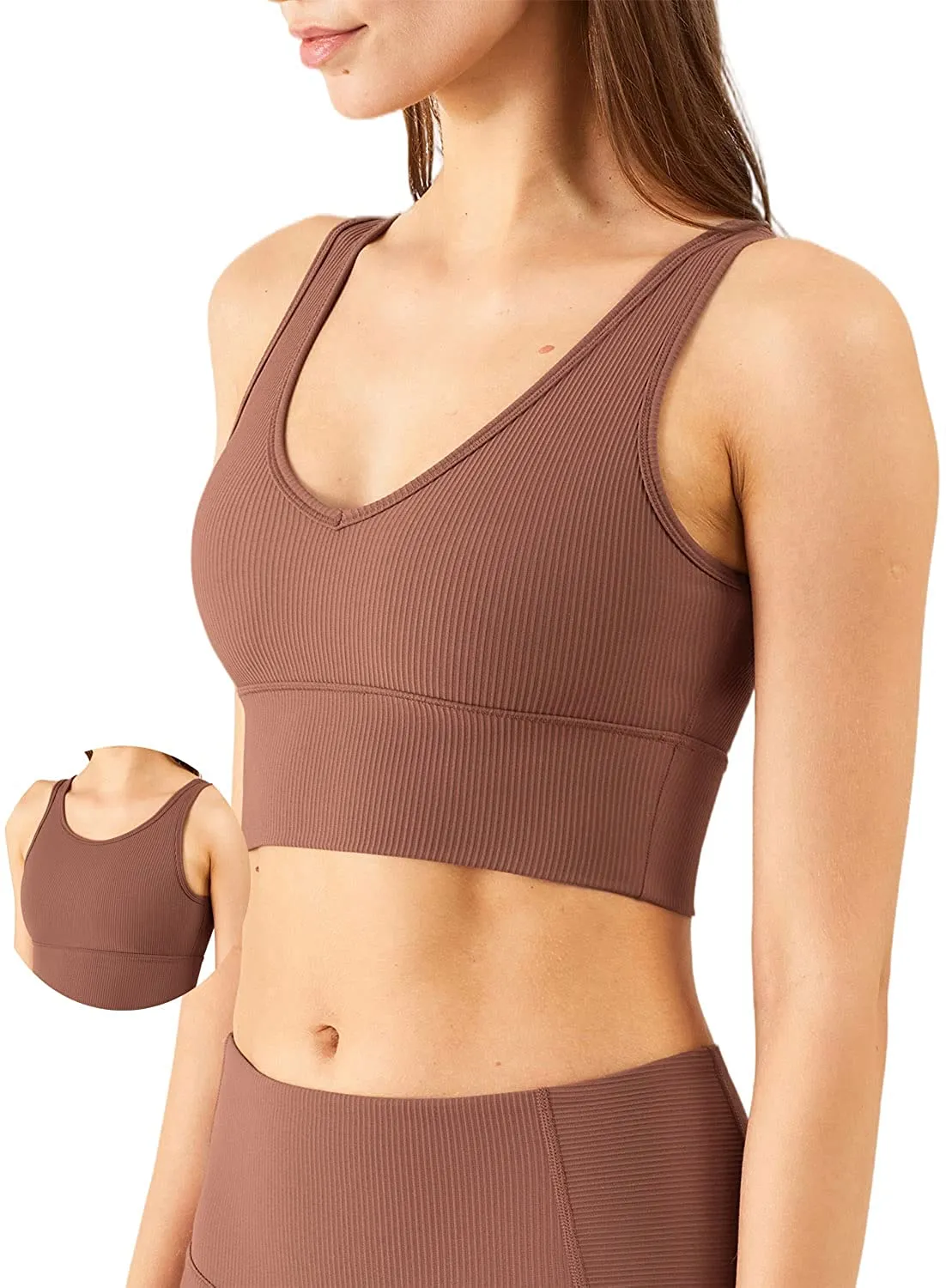KIKIWING Women's Seamless Sports Bra Workout Crop Top Tank Tops for Women Long Lined Sports Bra Ribbed Crop Top Fitness