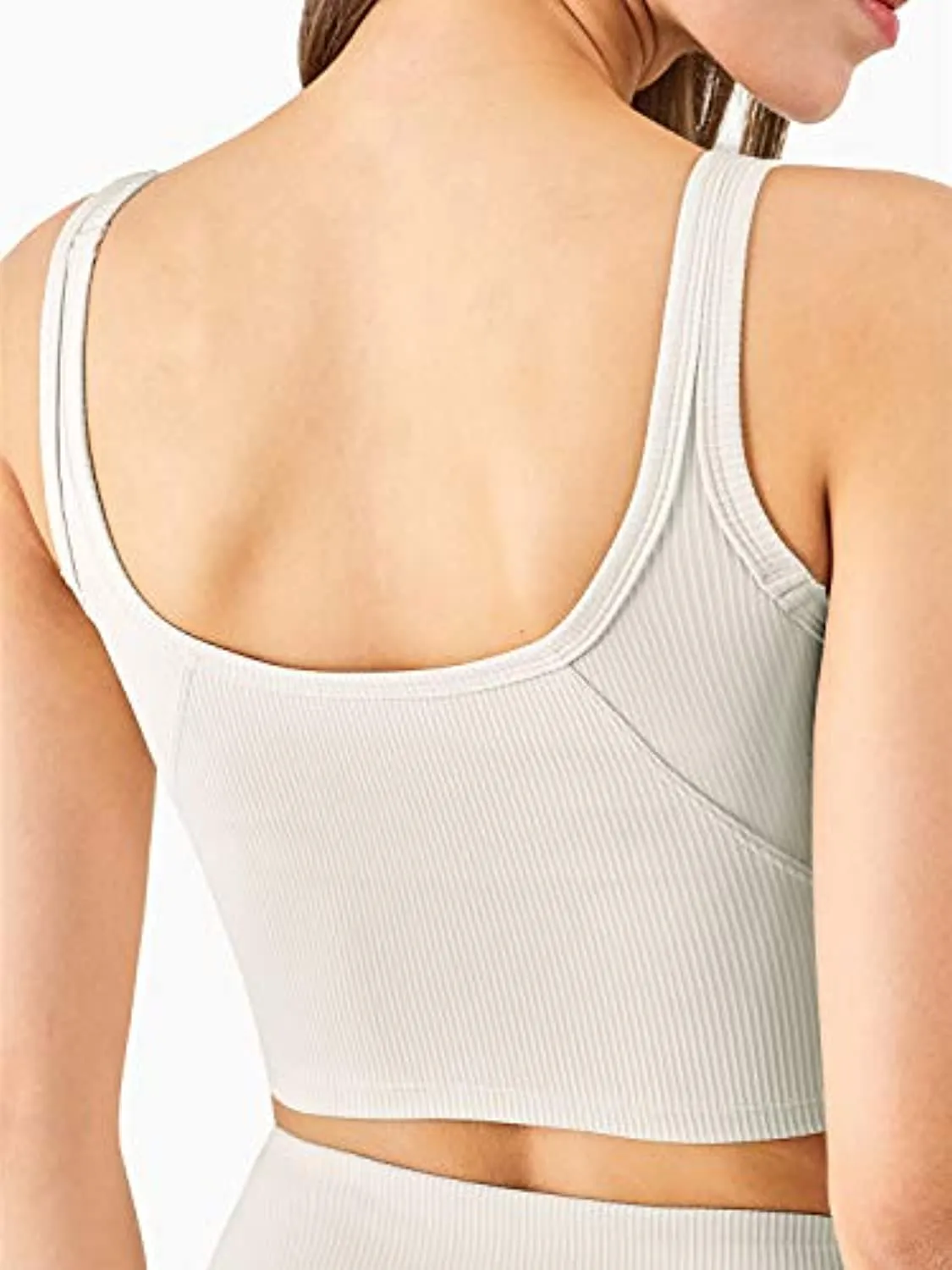 KIKIWING Women's Seamless Sports Bra Workout Crop Top Tank Tops for Women Long Lined Sports Bra Ribbed Crop Top Fitness