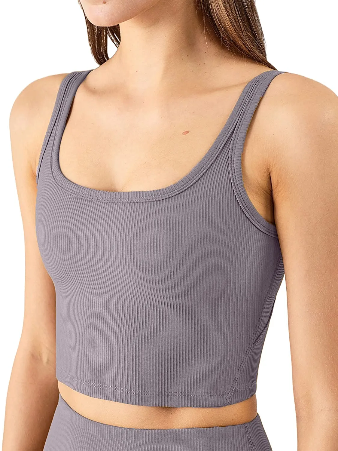 KIKIWING Women's Seamless Sports Bra Workout Crop Top Tank Tops for Women Long Lined Sports Bra Ribbed Crop Top Fitness