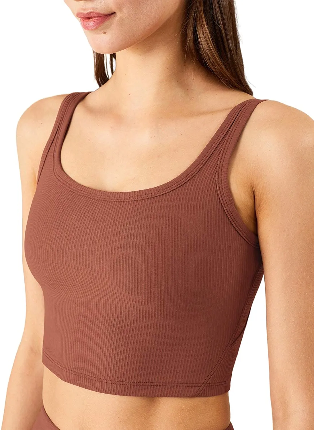 KIKIWING Women's Seamless Sports Bra Workout Crop Top Tank Tops for Women Long Lined Sports Bra Ribbed Crop Top Fitness