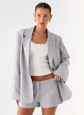 Kingston Oversized Blazer - Grey Functional Zip Detail
