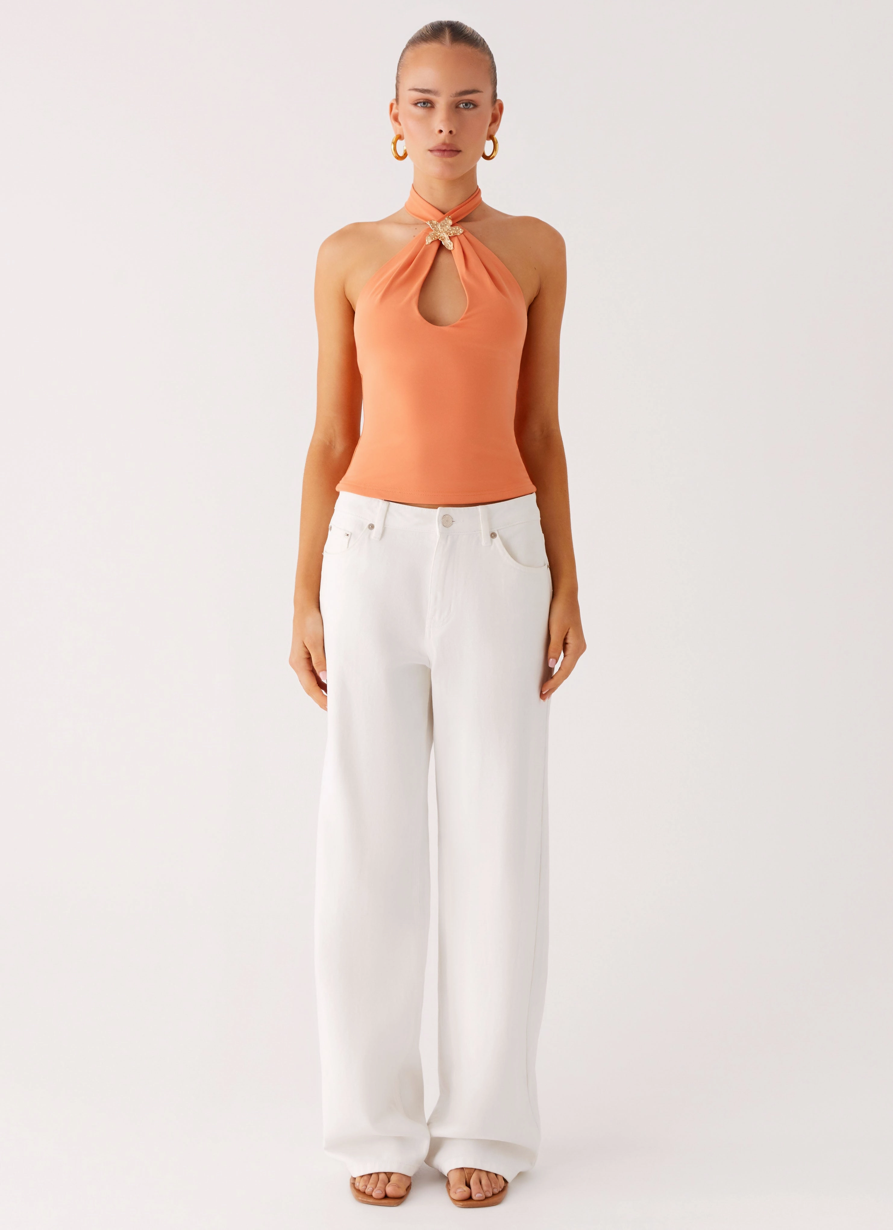 Kirra Halter Top - Peach AntiPillingTechnology