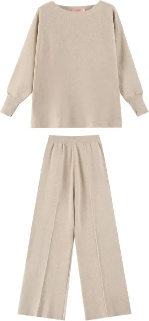 Knit Lounge Set Women Wide Leg Pants Relaxed Top Cozy Soft Knit Fabric Home Shop Garden Walk